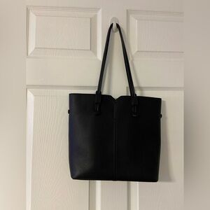 ANTIK KRAFT 2-in-1 Black Pebbled Leather Work Tote Bag